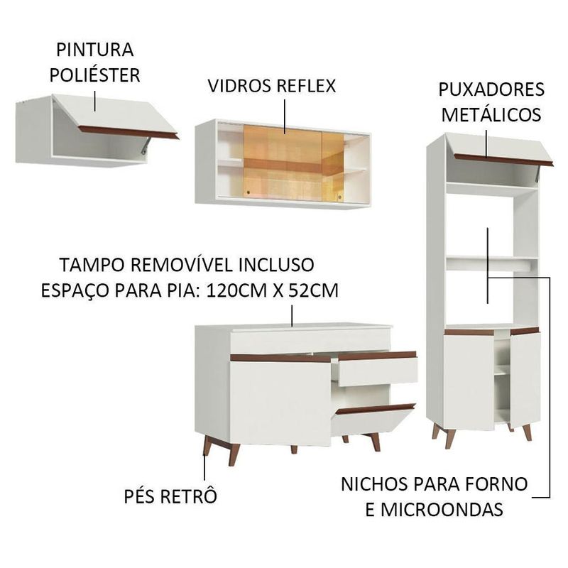Cozinha completa madesa reims 260001 com armário e balcão - branco