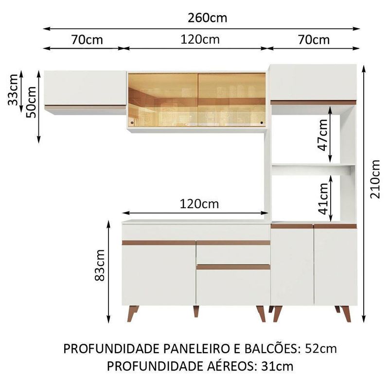 Cozinha completa madesa reims 260001 com armário e balcão - branco