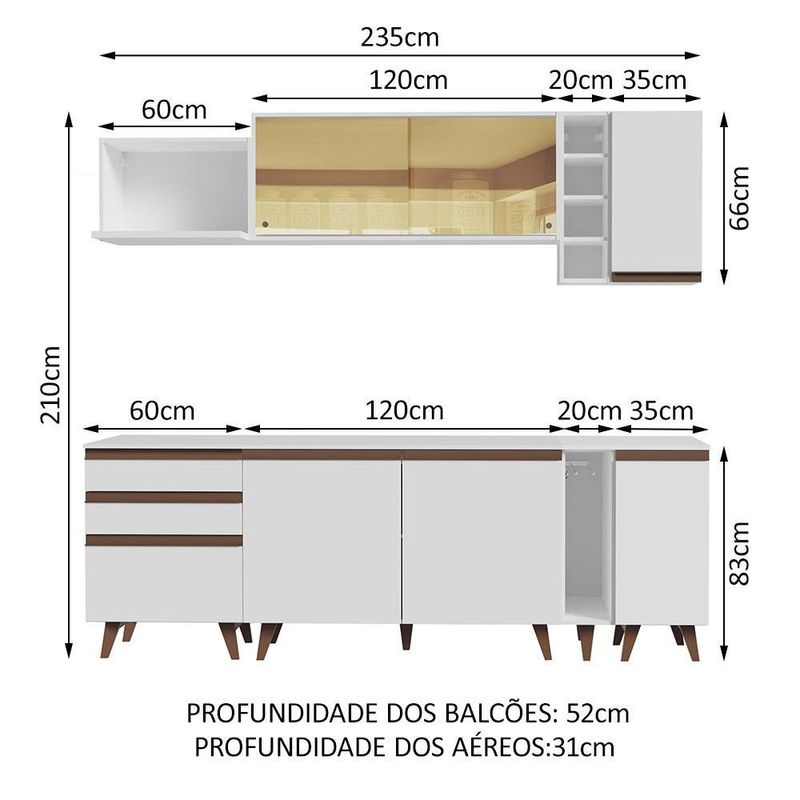 Cozinha completa madesa reims 235001 com armário e balcão - branco