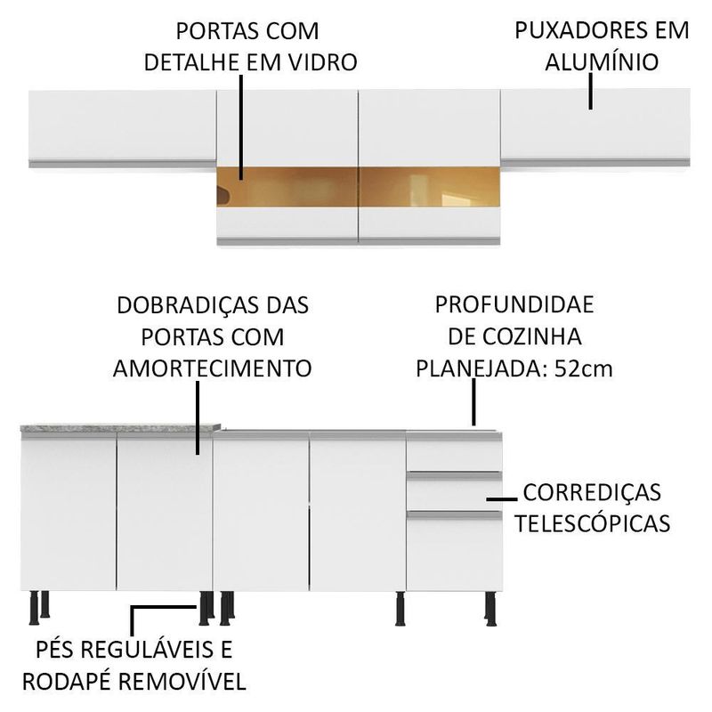 Cozinha completa madesa mariana com armário e balcão (sem tampo e pia) - branco