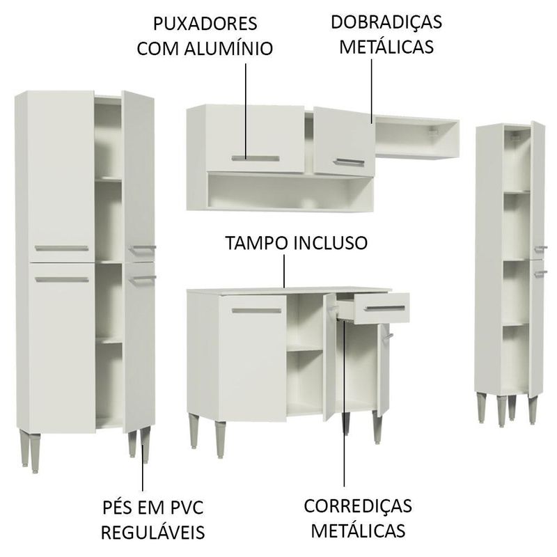 Cozinha completa madesa emilly hit com armário e balcão - branco