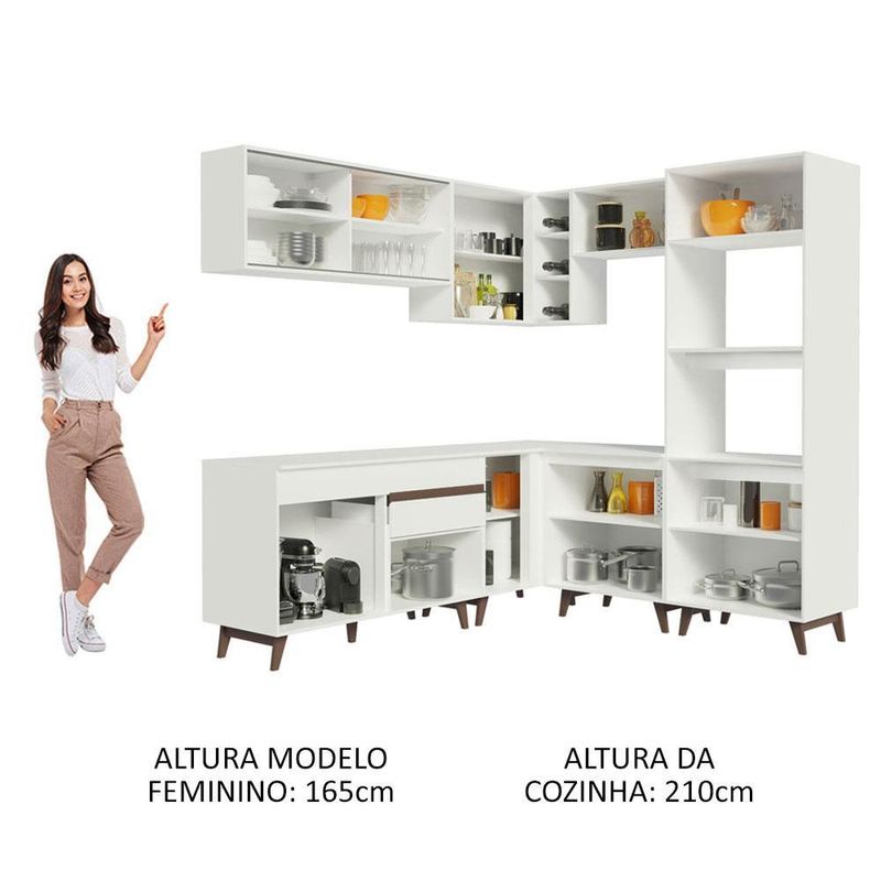 Cozinha completa de canto madesa reims 402001 com armário e balcão - branco