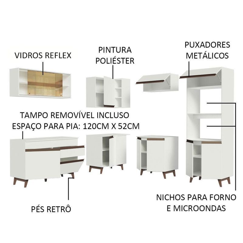 Cozinha completa de canto madesa reims 402001 com armário e balcão - branco