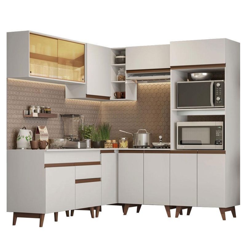 Cozinha completa de canto madesa reims 402001 com armário e balcão - branco