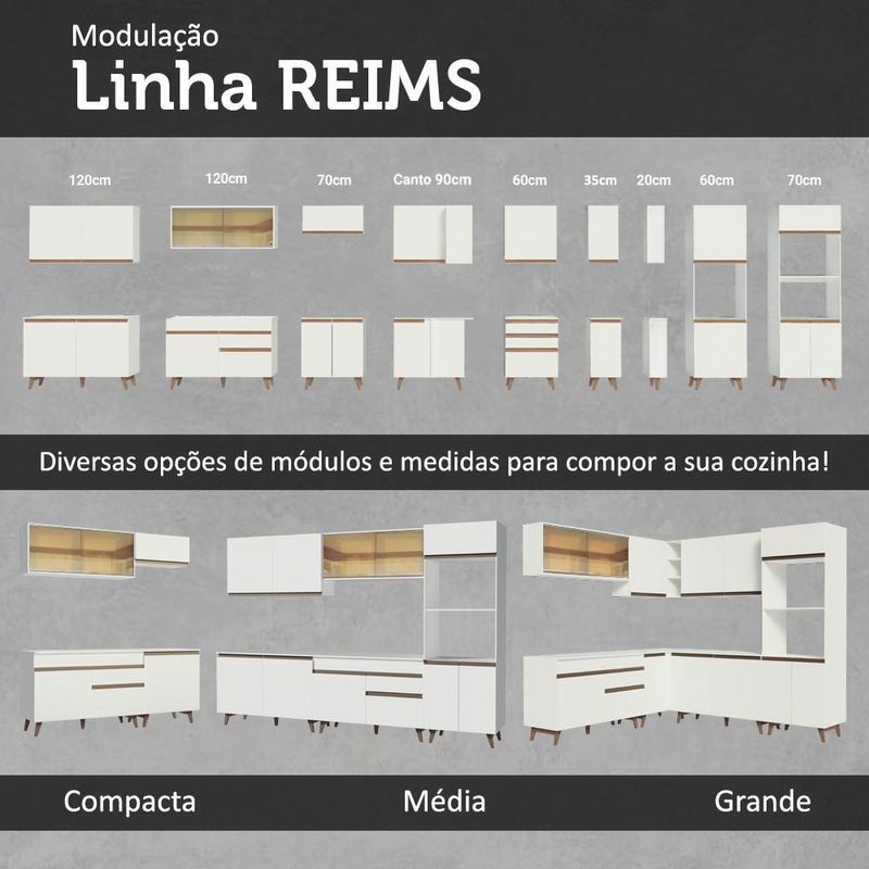 Cozinha completa de canto madesa reims 402001 com armário e balcão - branco