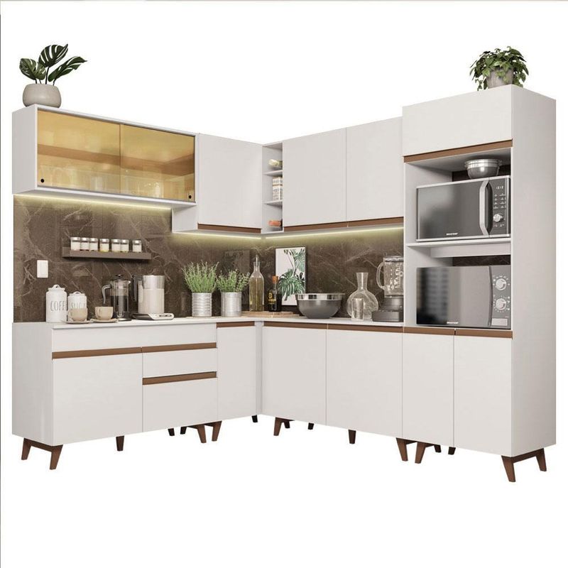 Cozinha completa de canto madesa reims 452001 com armário e balcão - branco