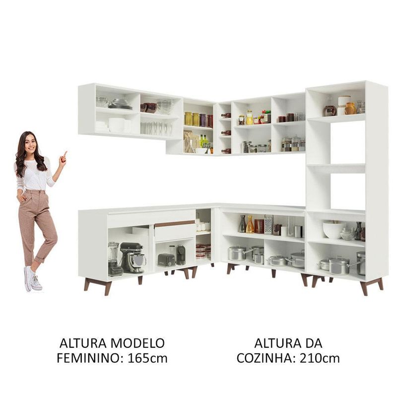 Cozinha completa de canto madesa reims 452001 com armário e balcão - branco