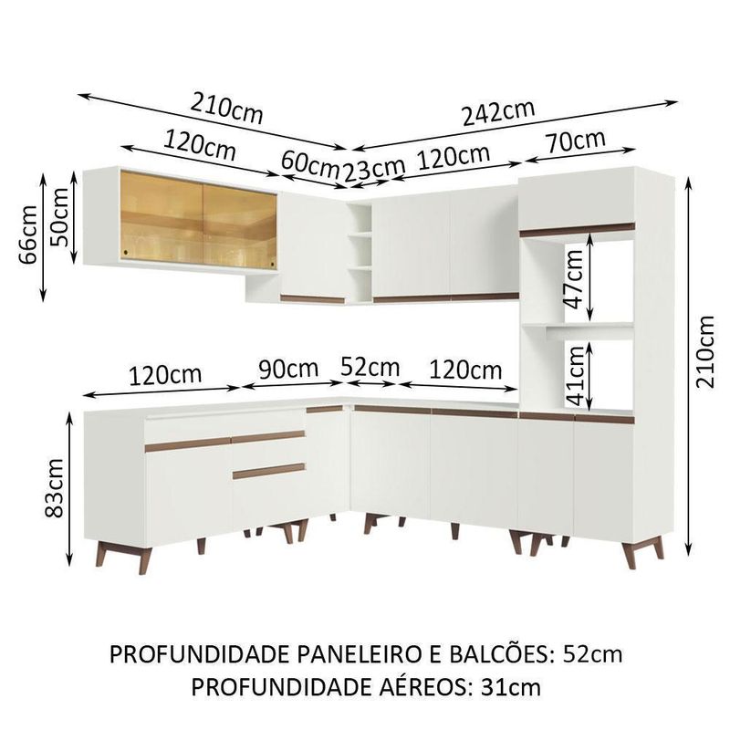 Cozinha completa de canto madesa reims 452001 com armário e balcão - branco