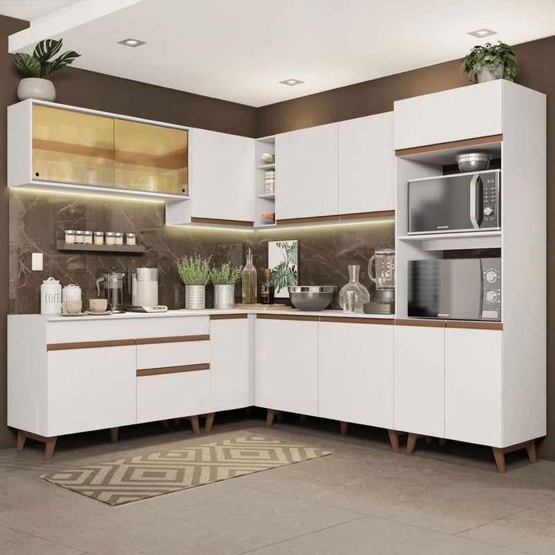 Cozinha completa de canto madesa reims 452001 com armário e balcão - branco