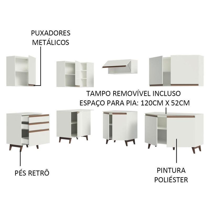Cozinha completa de canto madesa reims 392002 com armário e balcão - branco