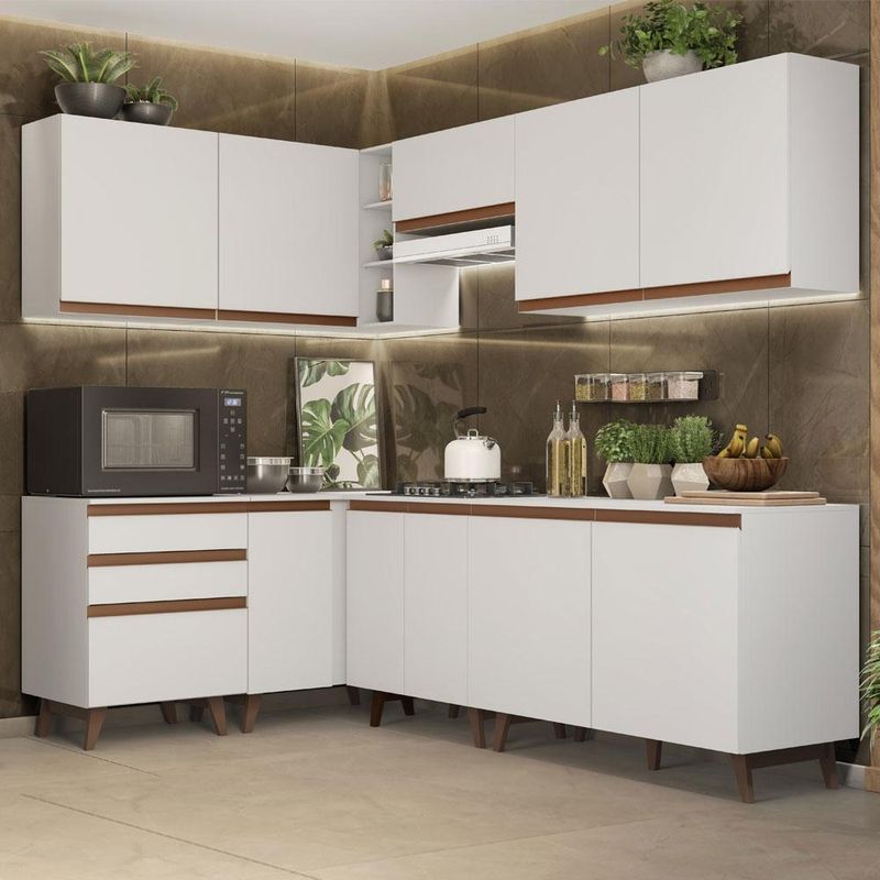 Cozinha completa de canto madesa reims 392002 com armário e balcão - branco