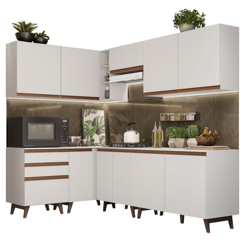 Cozinha completa de canto madesa reims 392002 com armário e balcão - branco