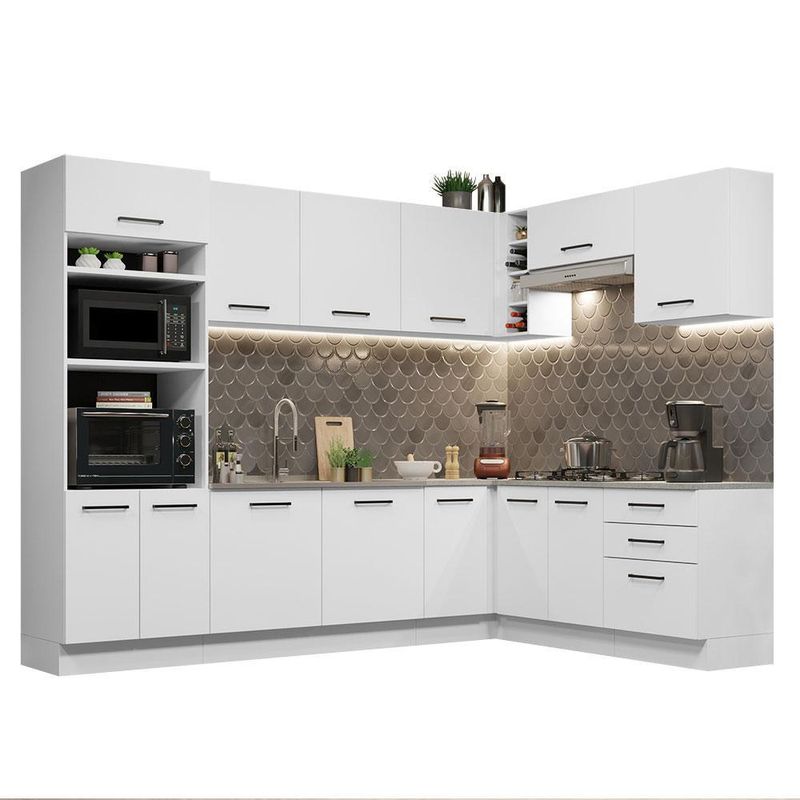 Cozinha completa de canto madesa agata 479001 com armário e balcão (sem tampo e pia) - branco