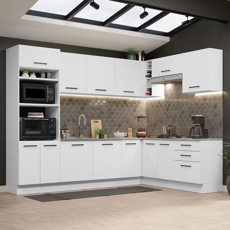 Cozinha completa de canto madesa agata 479001 com armário e balcão (sem tampo e pia) - branco