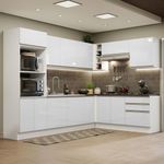 Cozinha completa de canto 100% mdf madesa acordes 479003 armário e balcão - frentes branco brilho