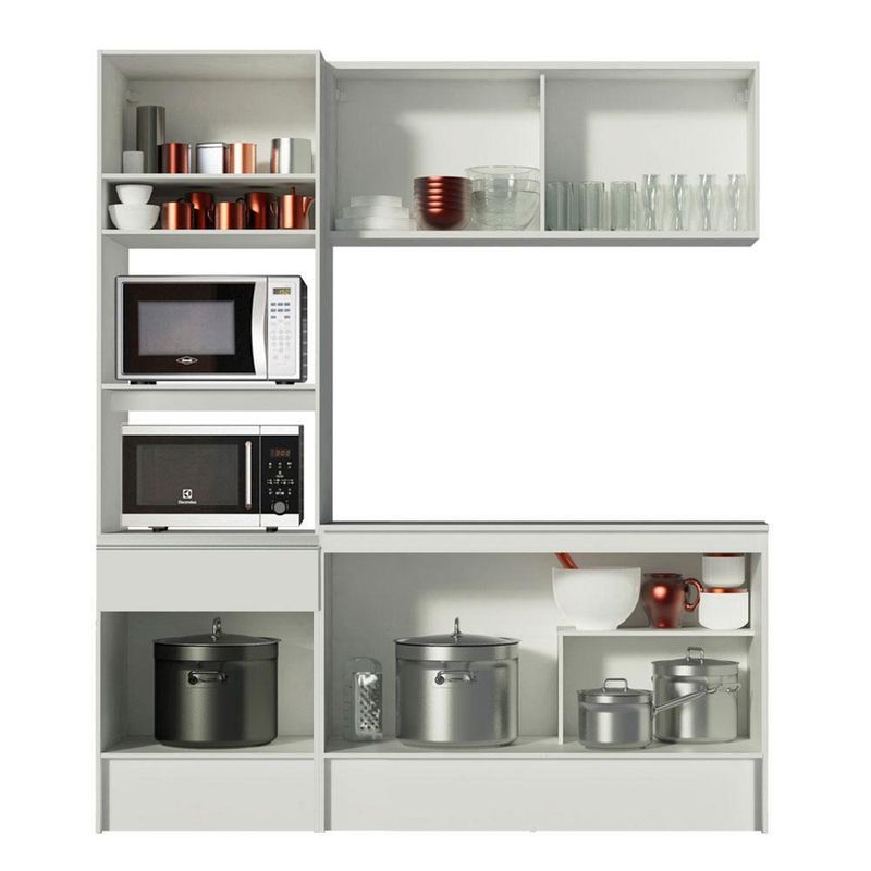 Cozinha compacta madesa topazio pop com armário, balcão e tampo branco