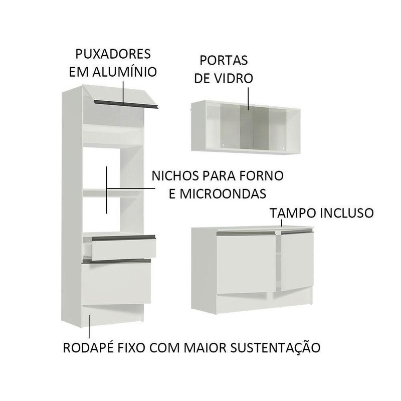 Cozinha compacta madesa topazio pop com armário, balcão e tampo branco