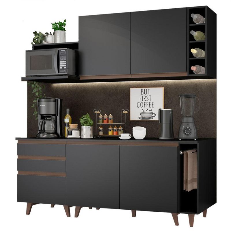 Cozinha compacta madesa reims 200001 com armário e balcão - preto