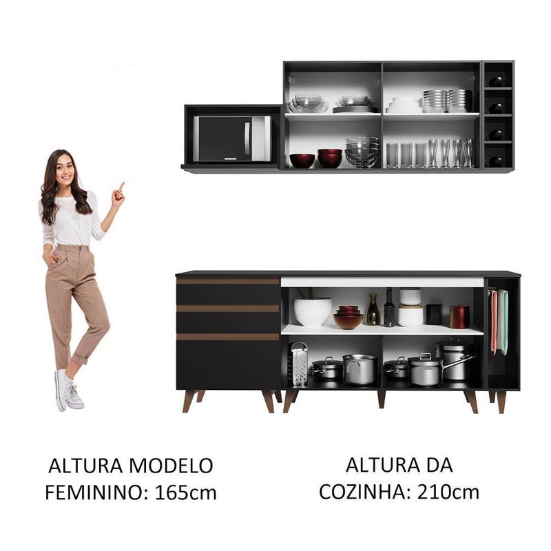 Cozinha compacta madesa reims 200001 com armário e balcão - preto