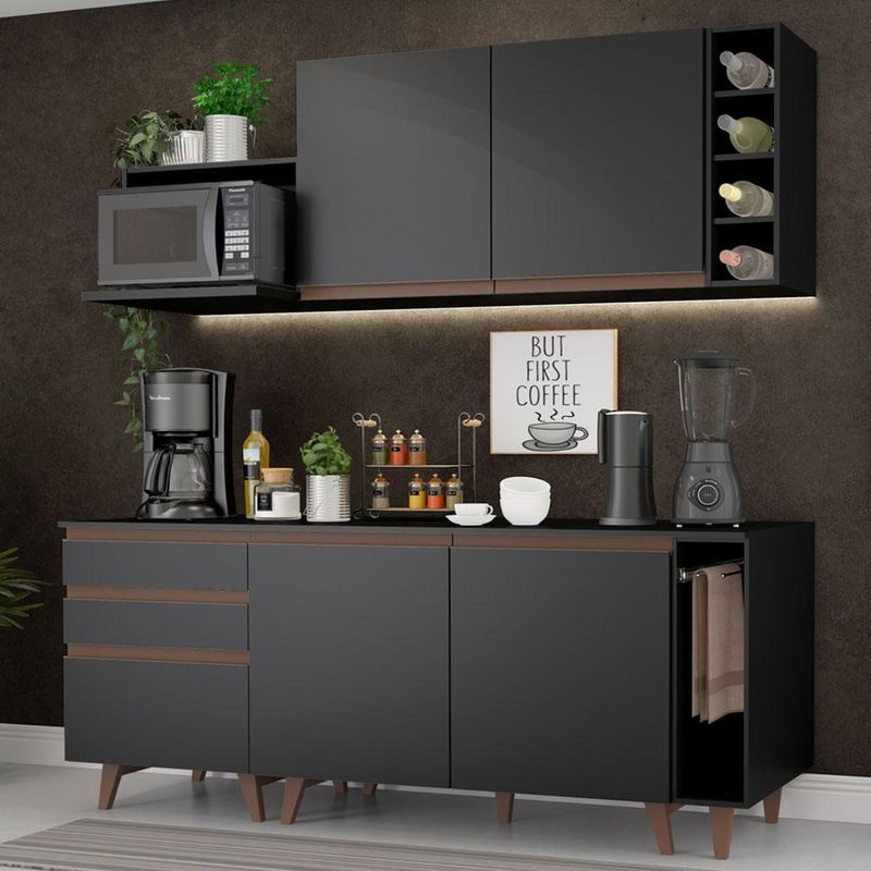 Cozinha compacta madesa reims 200001 com armário e balcão - preto