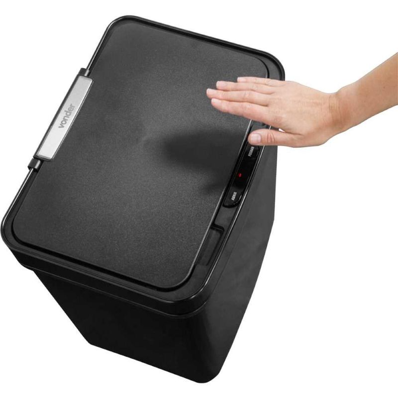 Lixeira retangular 50l preta com sensor aço inox vonder