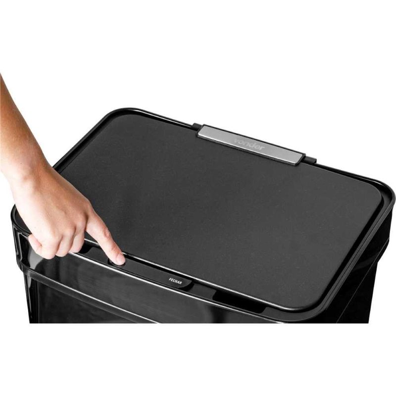 Lixeira retangular 50l preta com sensor aço inox vonder