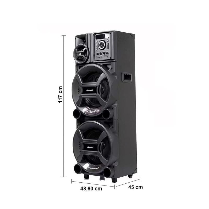 Caixa amplificadora amvox pesadão black aca 2201 com bluetooth, entradas usb, microfone e instrumentos - 2200w