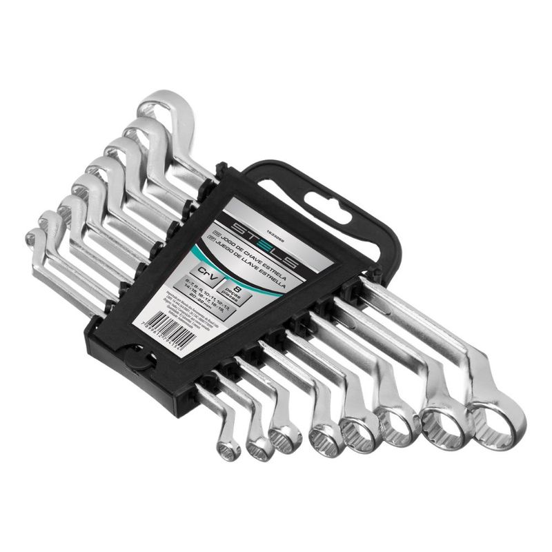 Jogo de chave estrela crv 6-22mm 8 peças stels 1533255 aço cromo vanádio 44 hrc com suporte