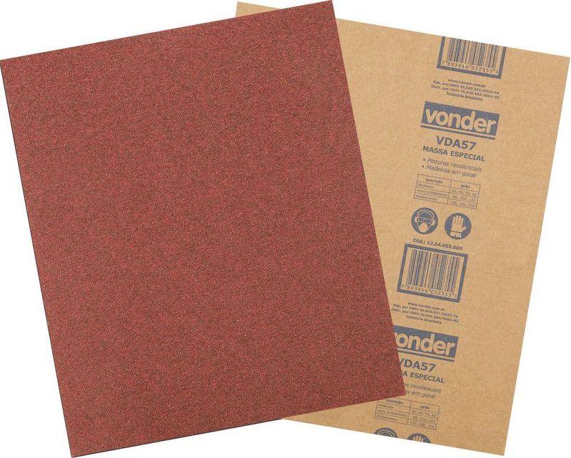Lixa folha massa g60 225x275mm vda-57 com 50 peças vonder