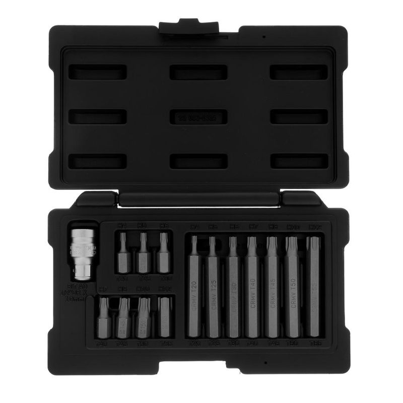 Jogo de bits torx 1/2'' 15 peças t20 t25 t30 t40 t45 t50 stels 1131556 aço crv