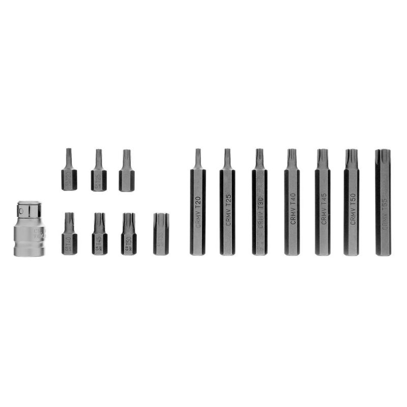 Jogo de bits torx 1/2'' 15 peças t20 t25 t30 t40 t45 t50 stels 1131556 aço crv