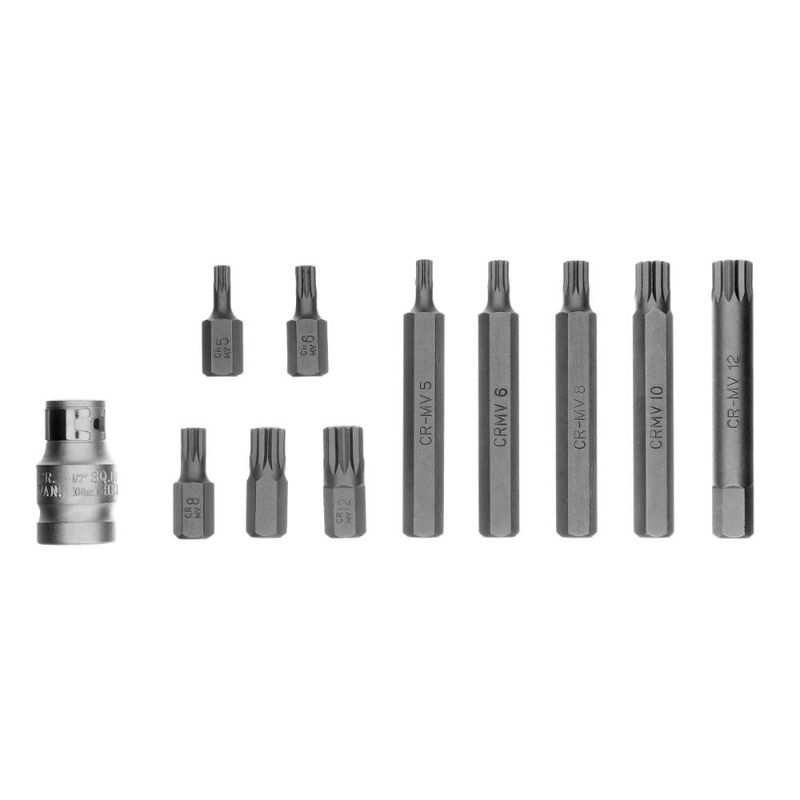 Jogo de bits spline stels 11 peças 1/2'' cromo vanádio 75mm