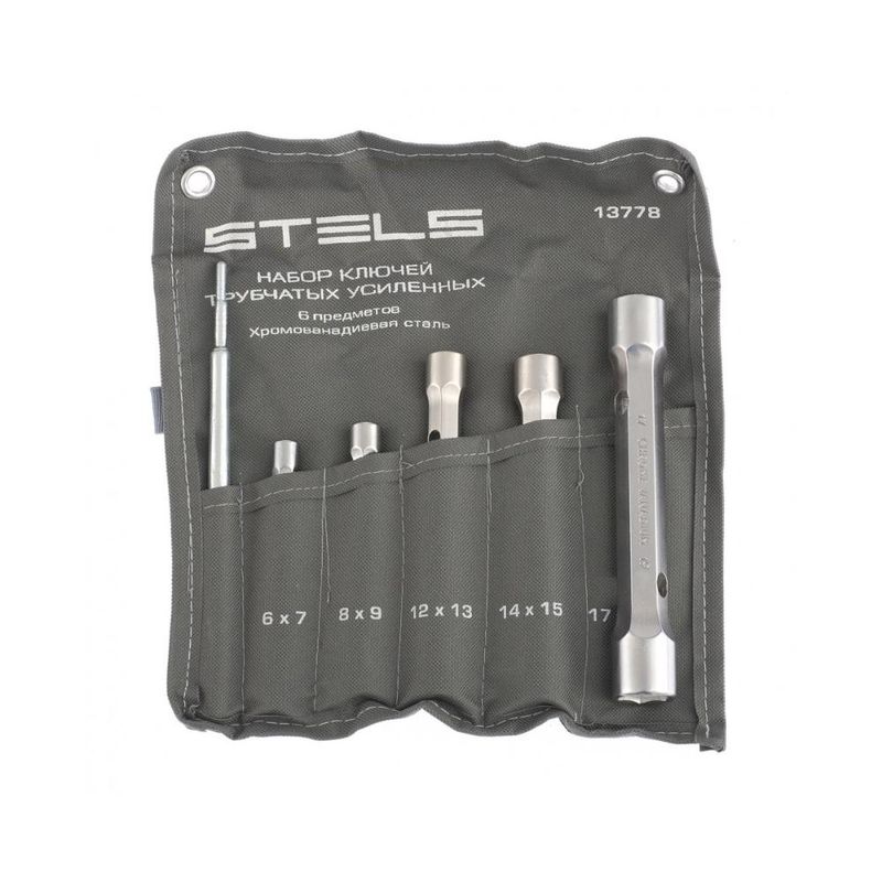 Jogo chave sextavada tubular reforçada 6-19mm stels 1377855 aço crv 40-46 hrc