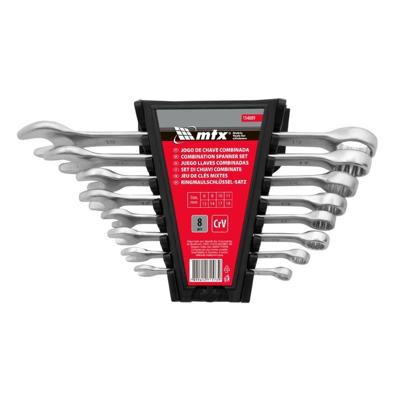 Jogo de chave combinada crv 6-19mm 8 peças aço crv 45 hrc mtx 154089