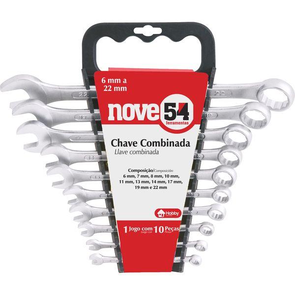 Jogo chave combinada 6-22mm aço carbono com 10 peças suporte