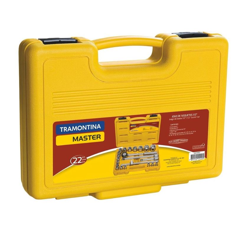 Jogo de soquetes sextavados 1/2'' 22 peças aço cromo vanádio cromado tramontina master profissional