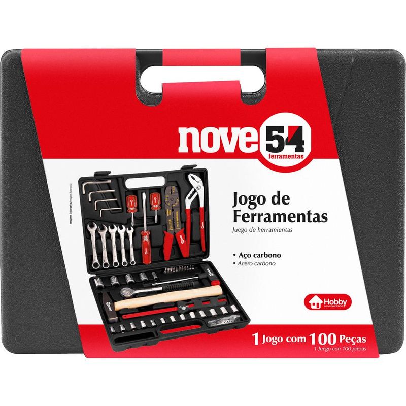 Jogo de ferramentas com 100 peças aço carbono kf100 nove54