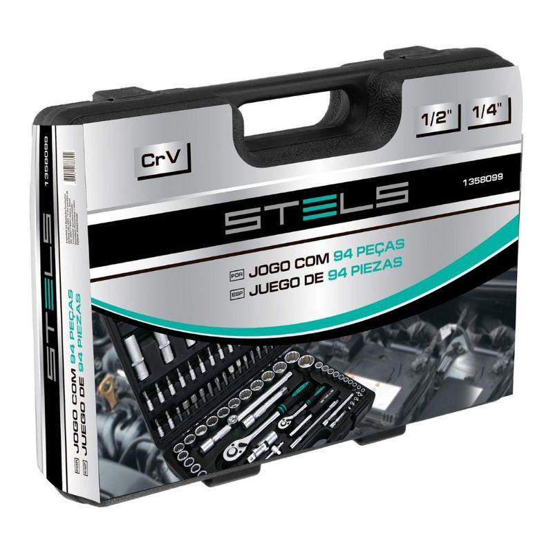 Jogo ferramentas stels 94 peças 1/4'' e 1/2'' aço crv