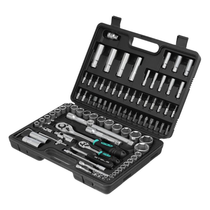 Jogo ferramentas stels 94 peças 1/4'' e 1/2'' aço crv