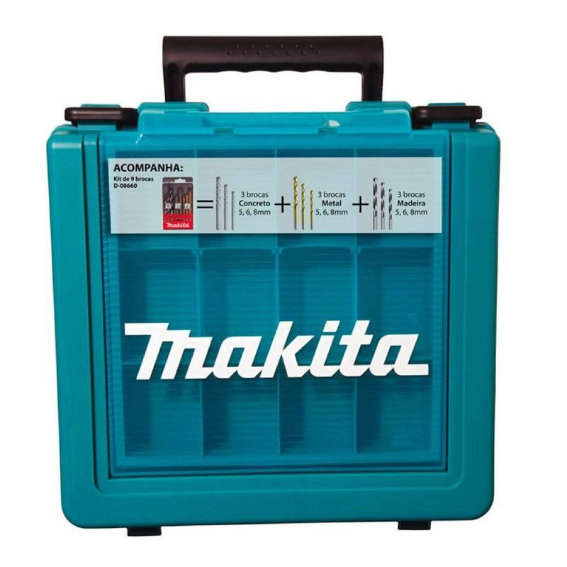 Furadeira de impacto 760w 1/2'' com punho lateral kit de brocas maleta hp1640kx1 220v makita