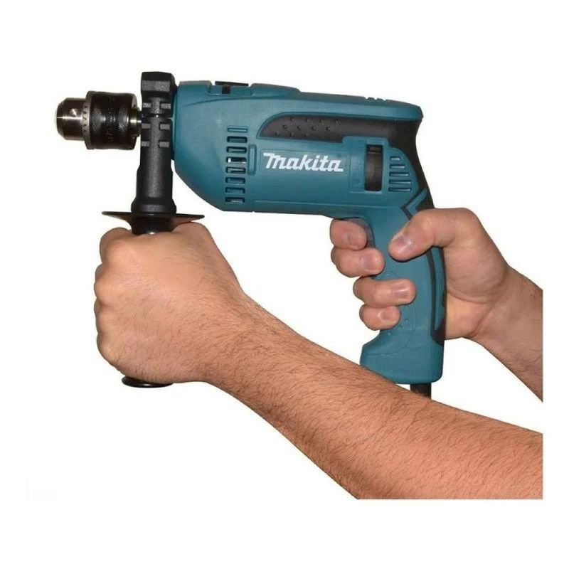 Furadeira de impacto 760w 1/2'' com punho lateral kit de brocas maleta hp1640kx1 220v makita
