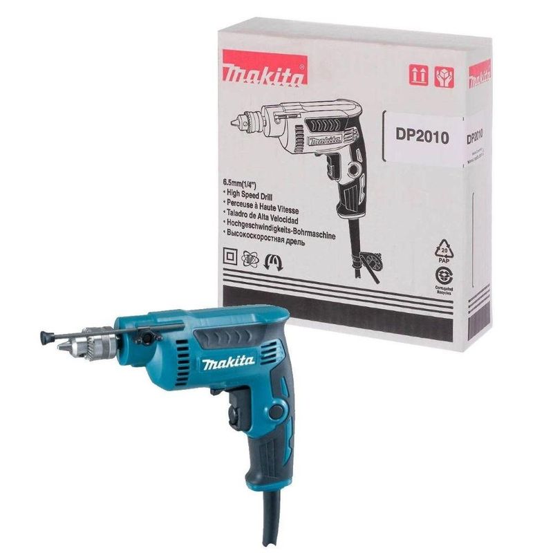 Furadeira de alta rotação 65mm 1/4'' 370w com chave do mandril ergônomica dp2010 110v makita