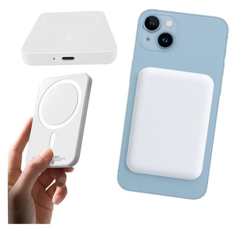 Carregador Portátil Magnético Magsafe Cheguei BR para Iphone com Carregamento sem Fio Branco 01