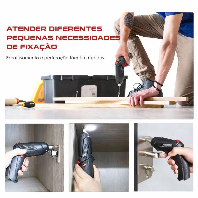 Parafusadeira Elétrica Recarregável Utimix Doméstica Kit 46 Peças sem Fio com Bits Furadeira Maleta