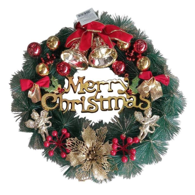 Guirlanda Merry Christmas Global E72081 com Sino Enfeite Decorativo Nevado Branco Plástico e Metal