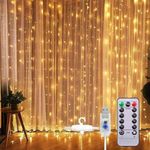 Cortina de LED 3x3M com Controle Remoto 8 Modos Luz Branca Quente USB Decoração Natal Utimix