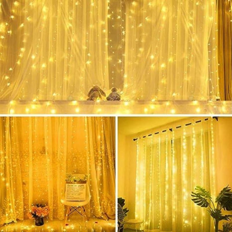 Cortina de LED 3x3M com Controle Remoto 8 Modos Luz Branca Quente USB Decoração Natal Utimix