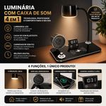 Luminária de Mesa Utimix 4 em 1 com Caixa de Som Bluetooth Relógio Despertador LED Ajustável Branco