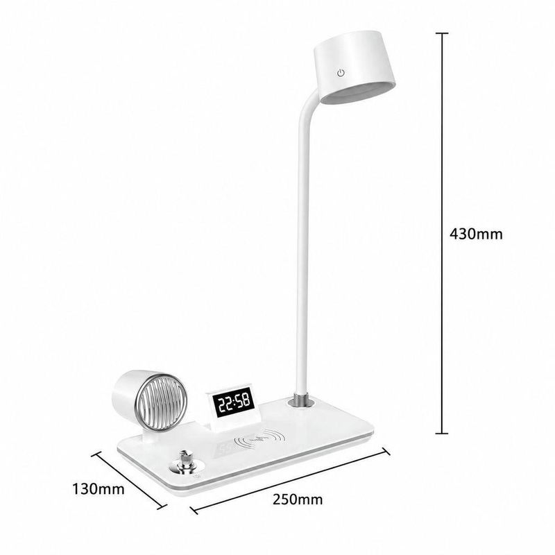Luminária de Mesa Utimix 4 em 1 com Caixa de Som Bluetooth Relógio Despertador LED Ajustável Branco