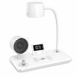 Luminária de Mesa Utimix 4 em 1 Led Ajustável com Caixa de Som Bluetooth Relógio Despertador Branco